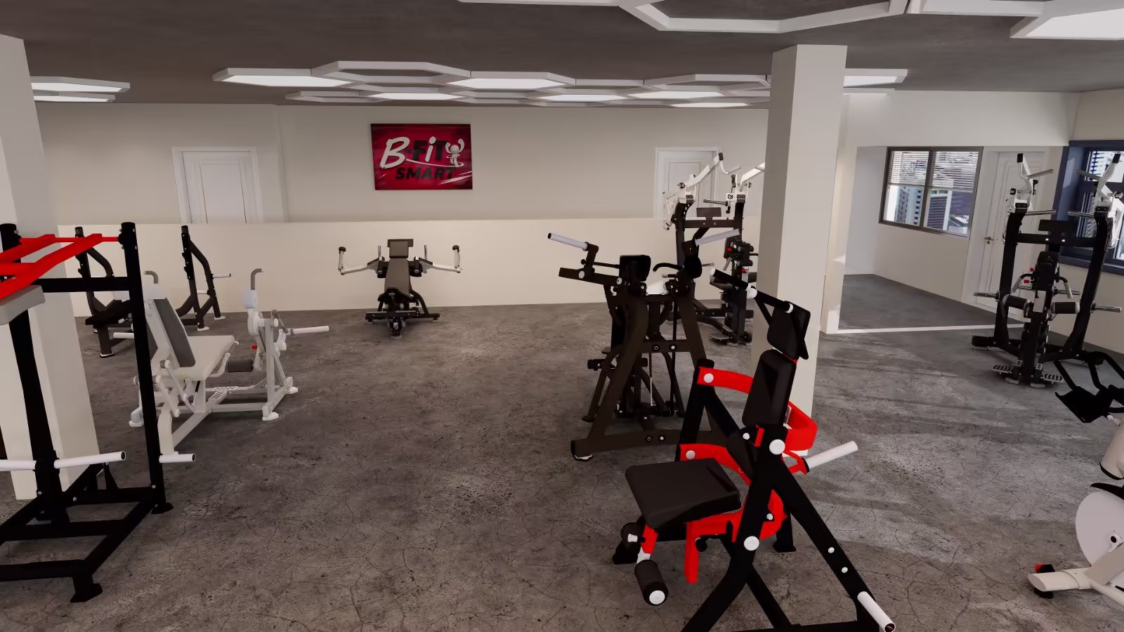 Visualisierung B-FiT Smart Cadolzburg: Kraftgeräte im vorderen Studiobereich